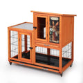 Coziwow 39″L 2-Tier Wheeled Wooden Bunny Hutch - Orange / Patterned