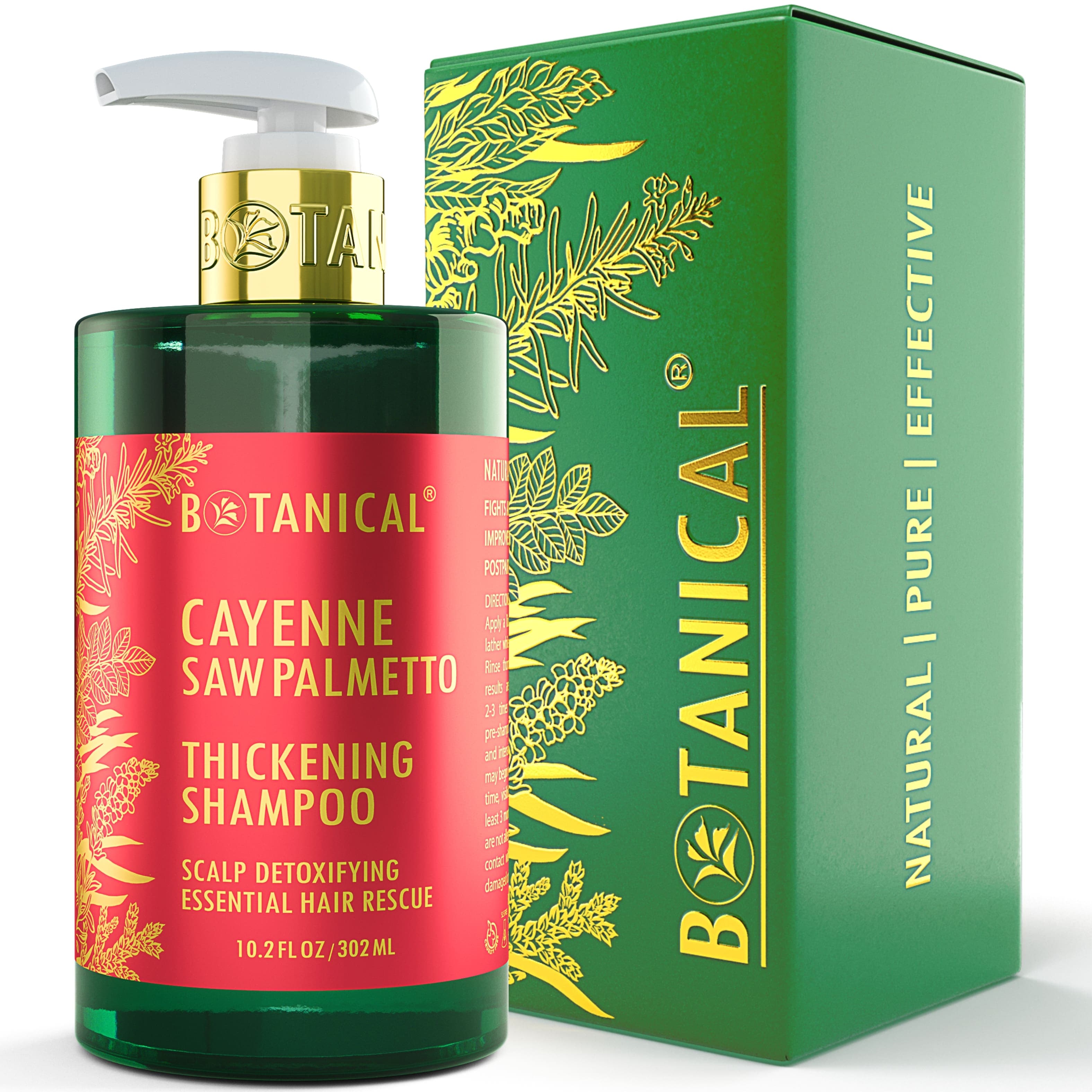Shampoo For Thinning Hair - Cayenne & Saw Palmetto - Scalp Detoxifying - Full Size (10.2 fl oz)