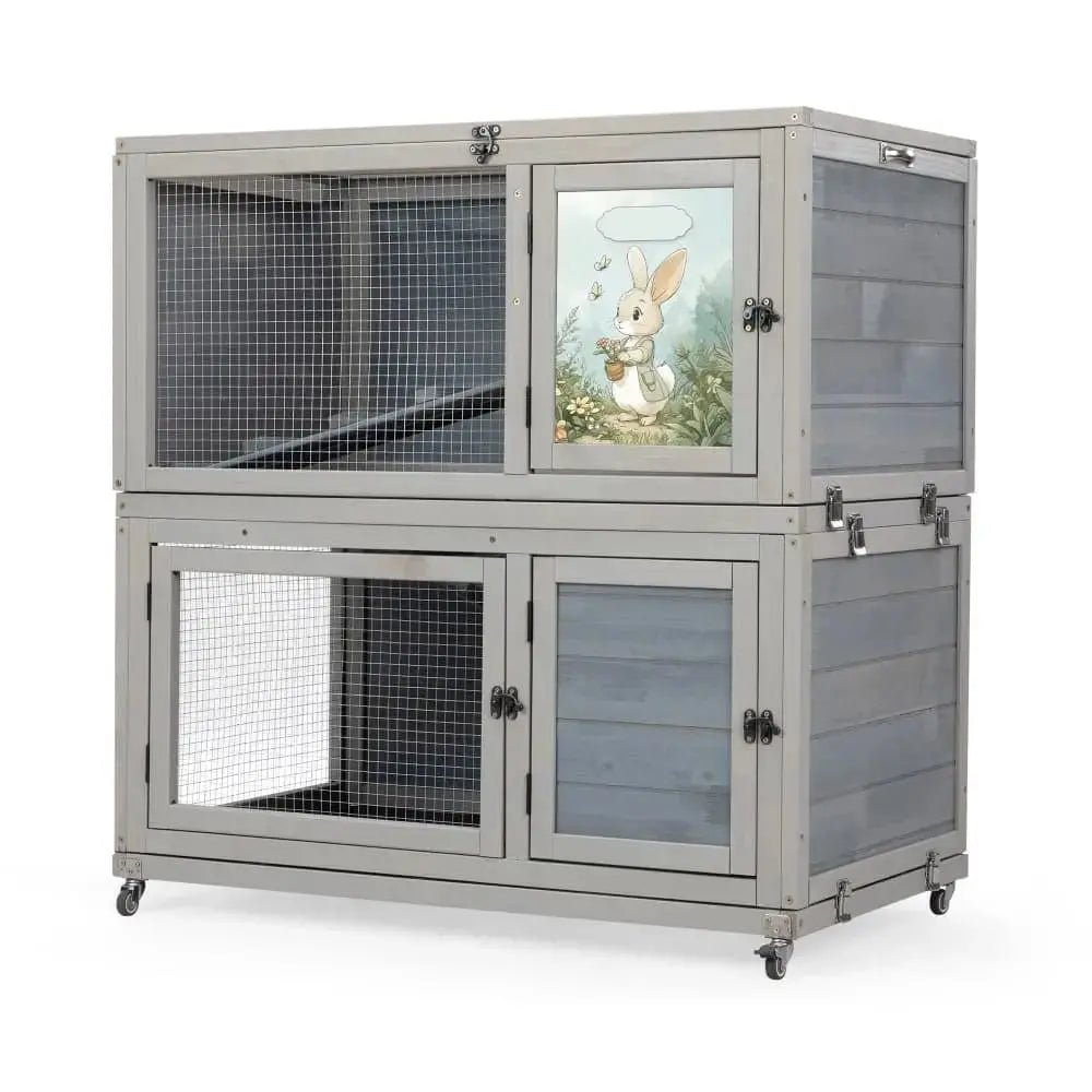 Coziwow 35"L 2-Tier Rabbit House on Wheel - Patterned