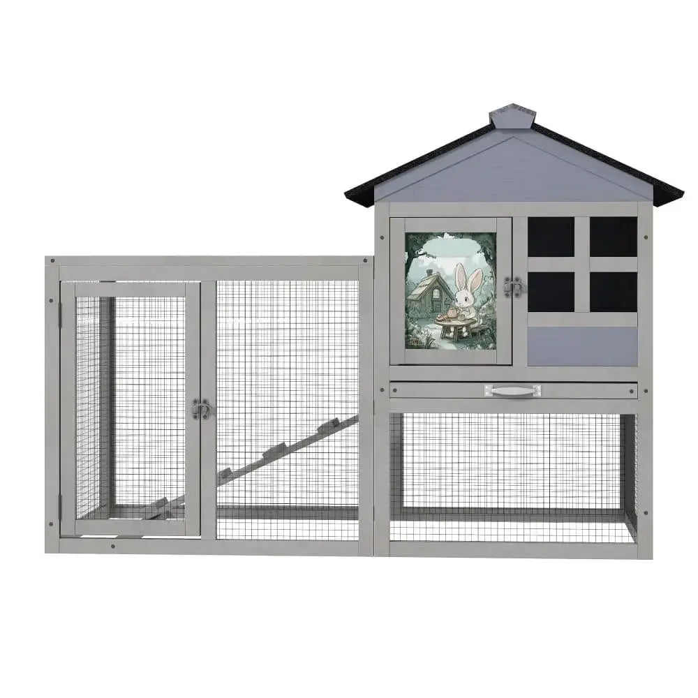 Coziwow 48"L 2-Story Outdoor Bunny House - Gray