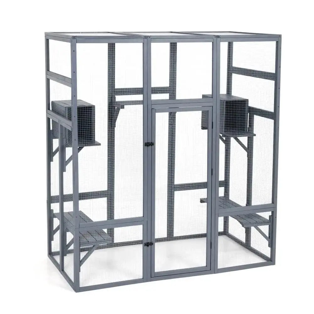 Coziwow 62L Walk-In Wooden Cat Enclosure - Gray / Standard