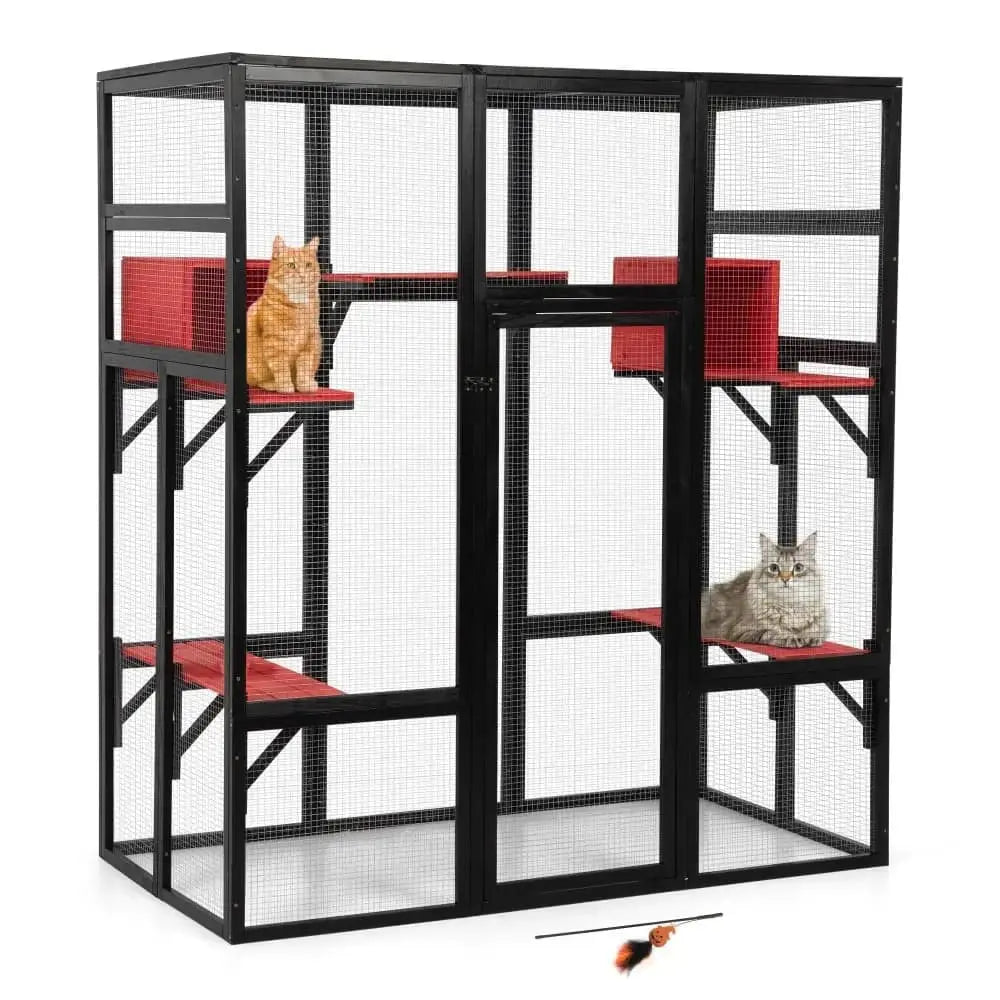 Coziwow 62L Walk-In Wooden Cat Enclosure - Black / Standard