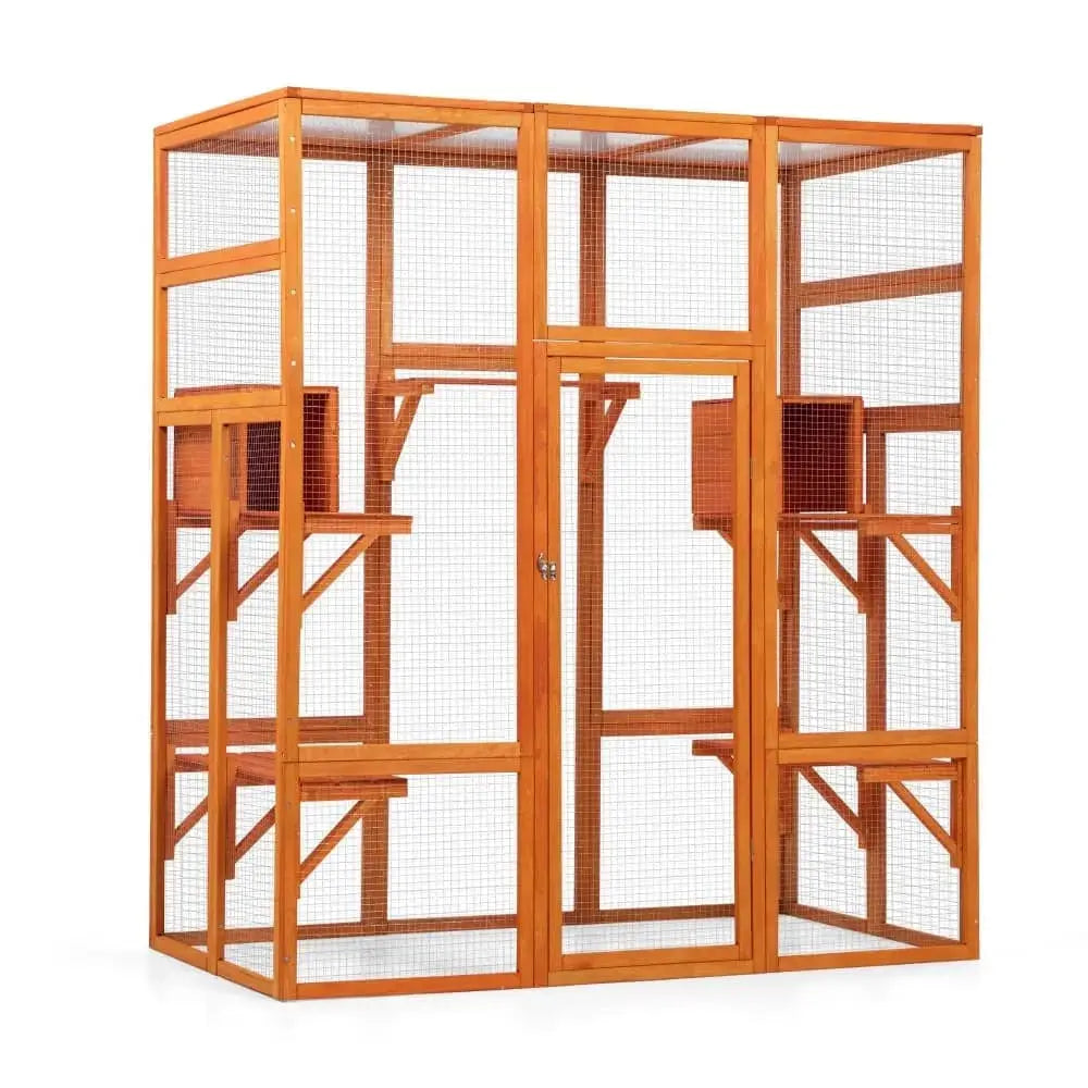 Coziwow 62L Walk-In Wooden Cat Enclosure - Orange / Standard