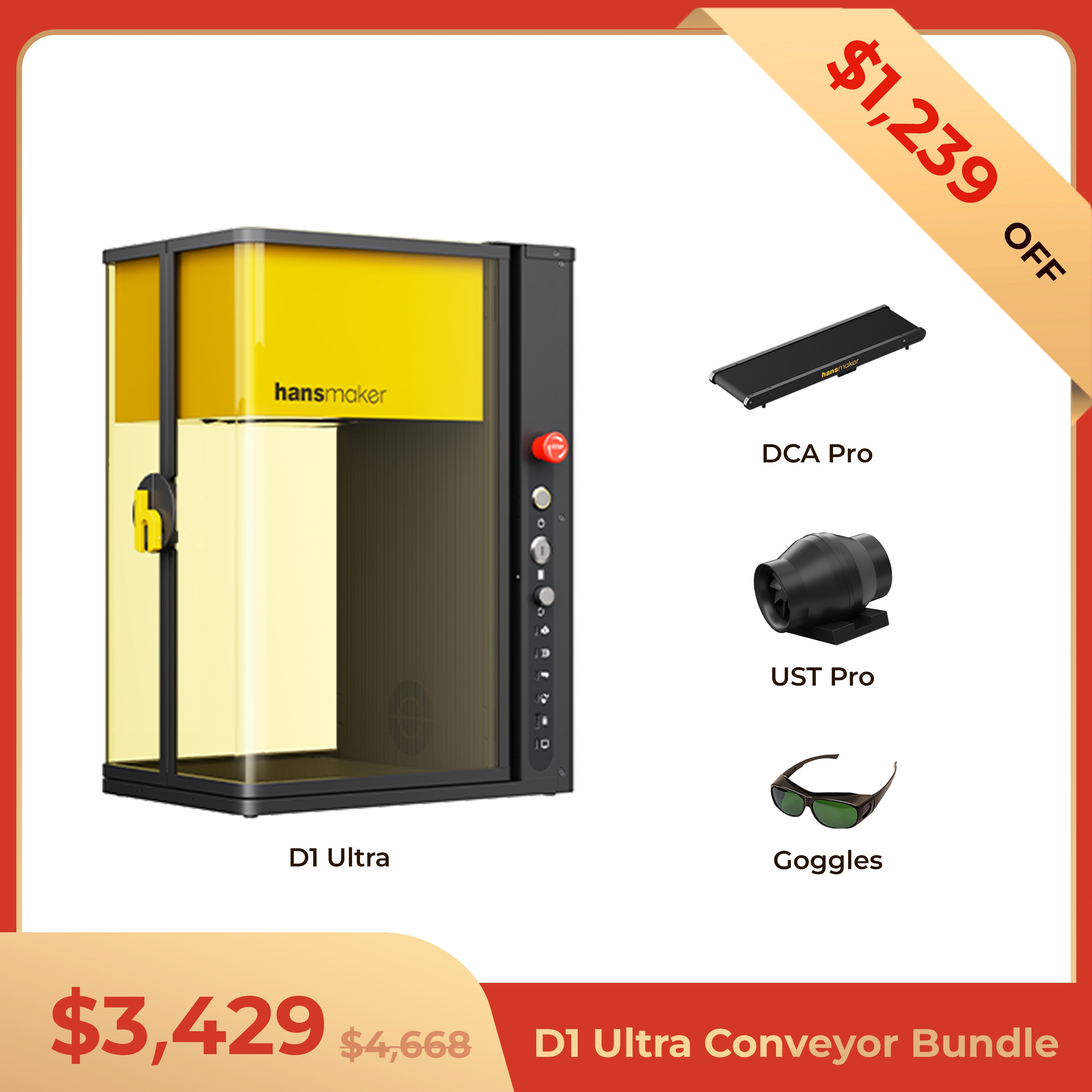 hansmaker D1 Ultra Dual Laser Engraver - D1 Ultra Conveyor Bundle