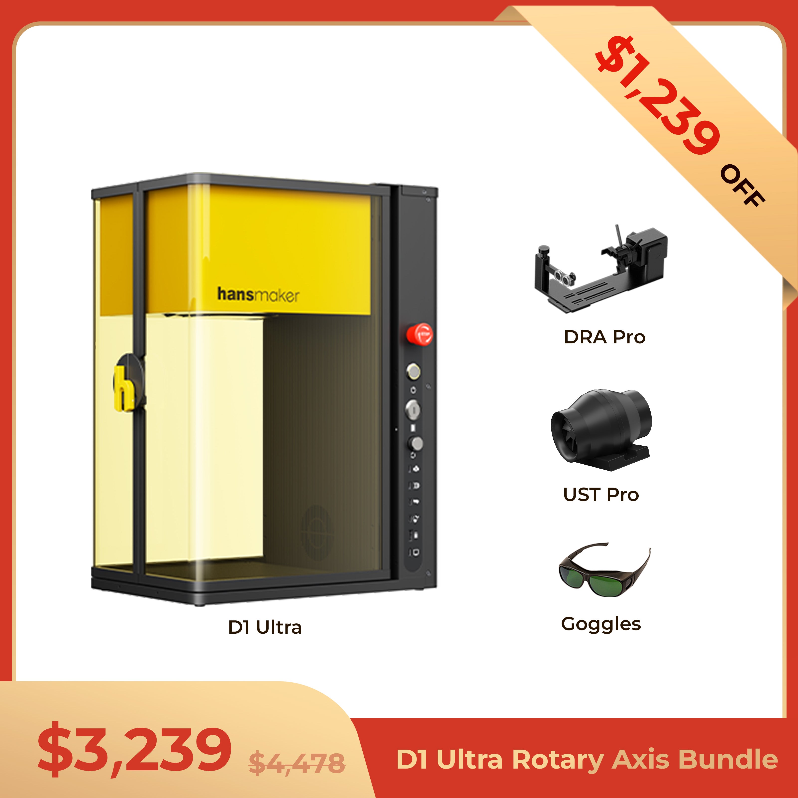 hansmaker D1 Ultra Dual Laser Engraver - D1 Ultra  Rotary Axis Bundle