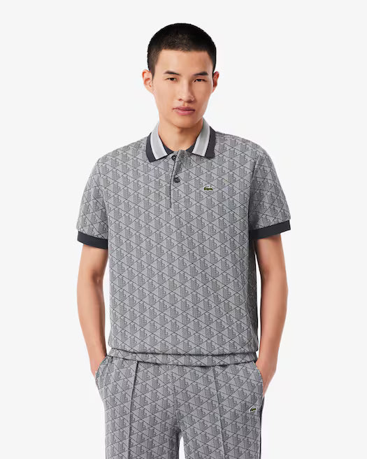 Polo con monogramma grigio chiaro - XXS