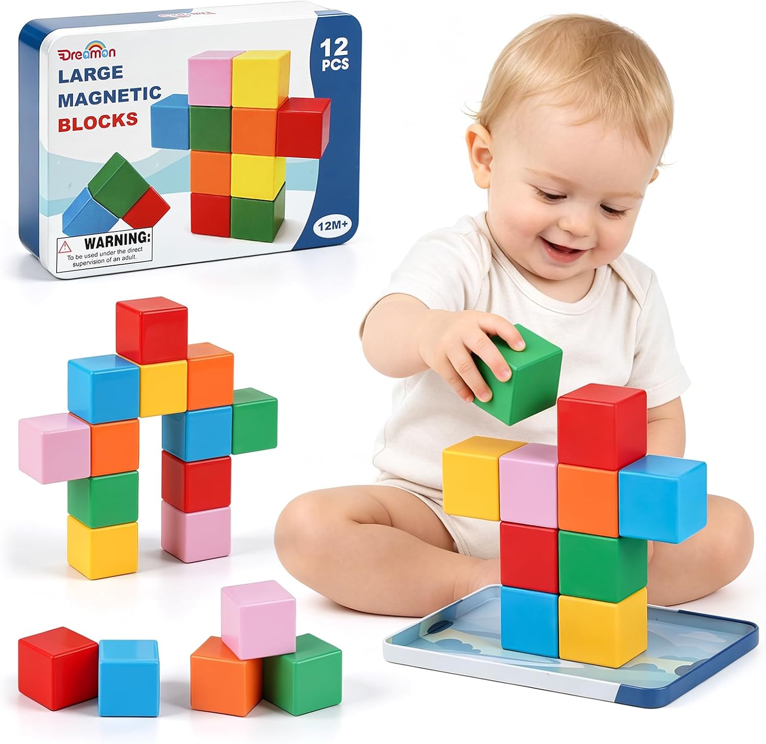 Large Magnetic Blocks with Metal Box for Toddlers 1–3