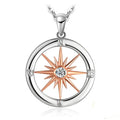 Dazzling Sun Star Compass Circle Pendant Necklace in 925 Sterling Silver with Elegant Rose Gold Finish - Perfect Gift for Women!