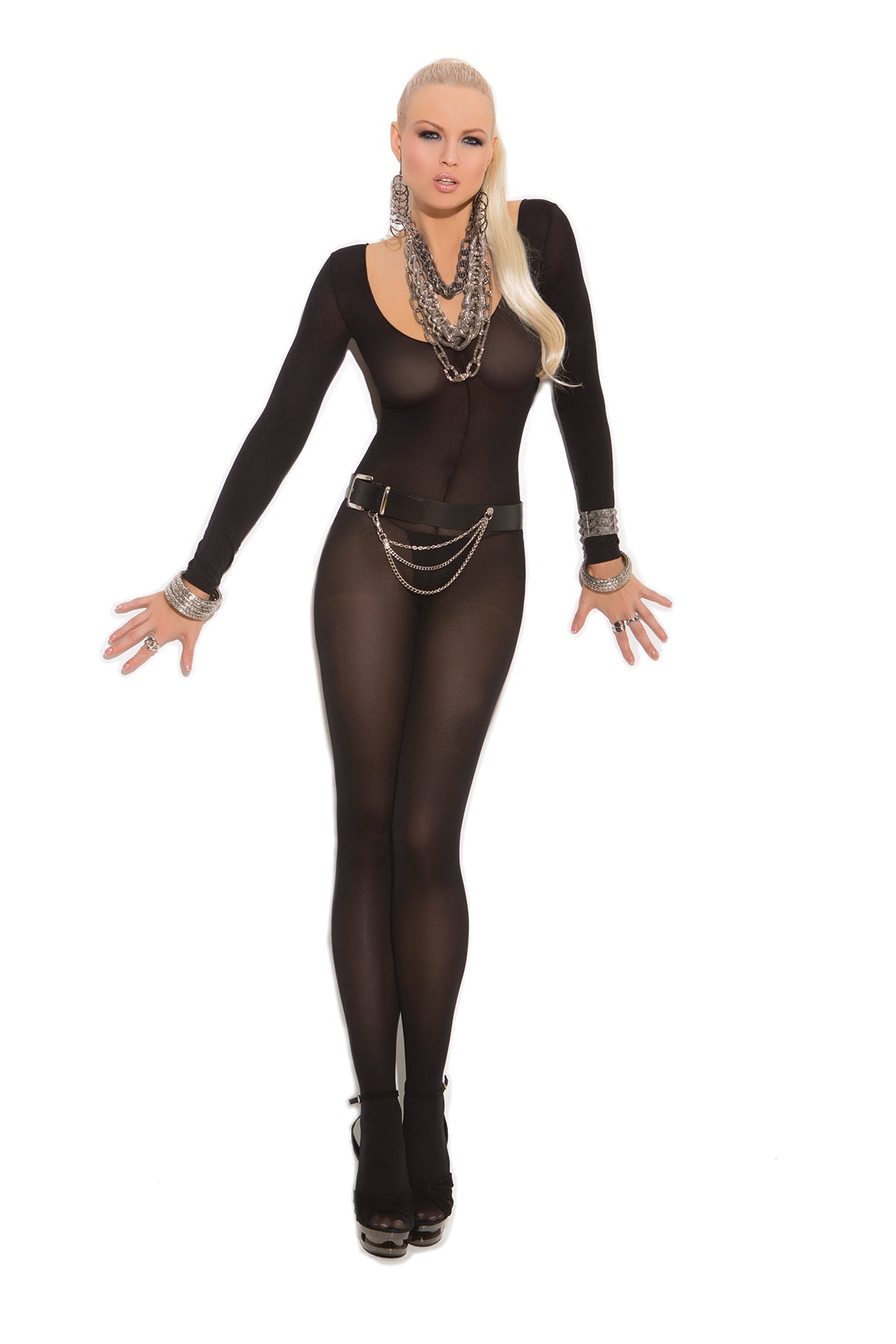 Long Sleeve Bodystocking - BLACK / O/S