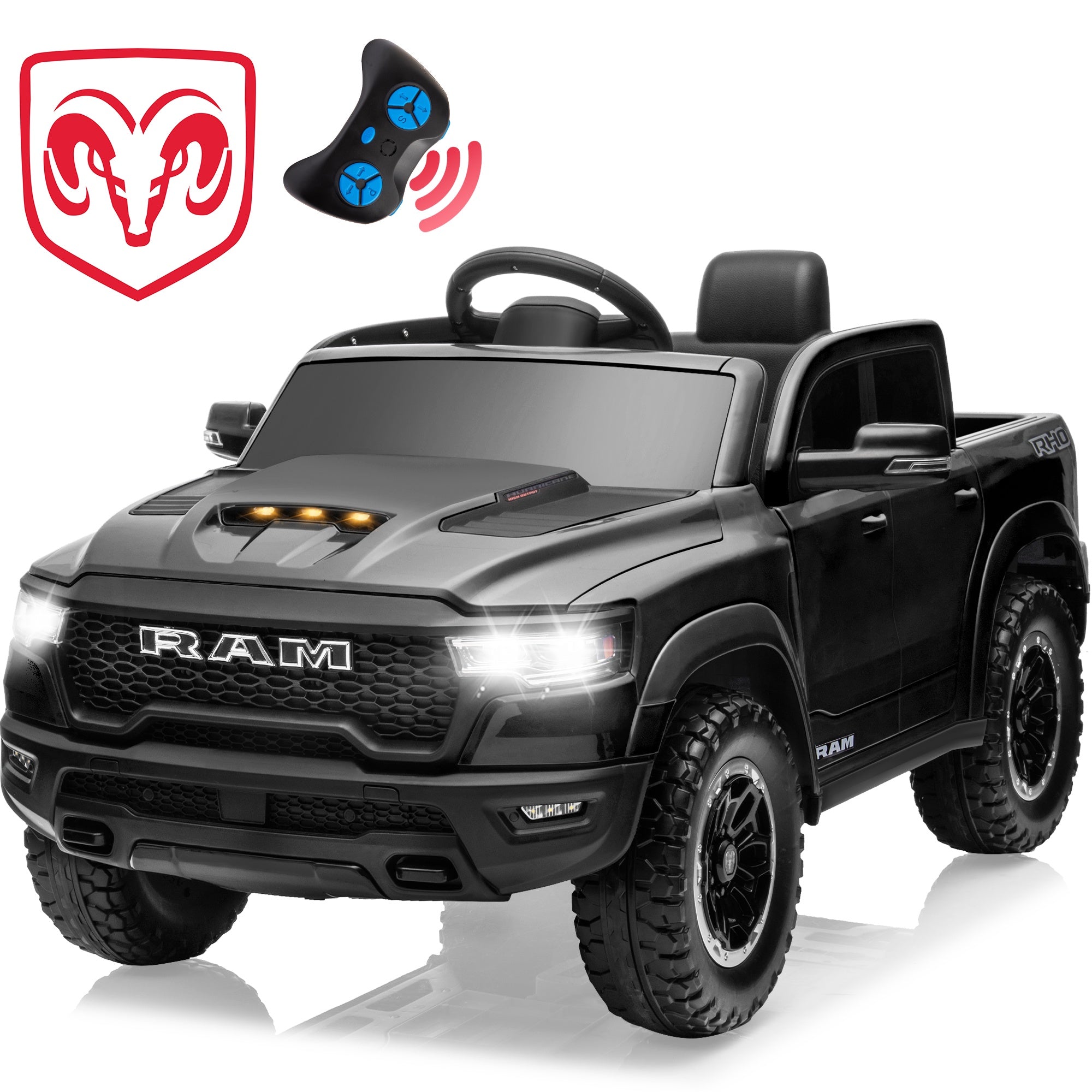 iYofe Ram Ride on Car Toys, 12V RAM 1500 Battery Powered Ride on Toy Truck with Remote Control, Electric Car for Kids Girls 3-5 w/ Bluetooth, - Black