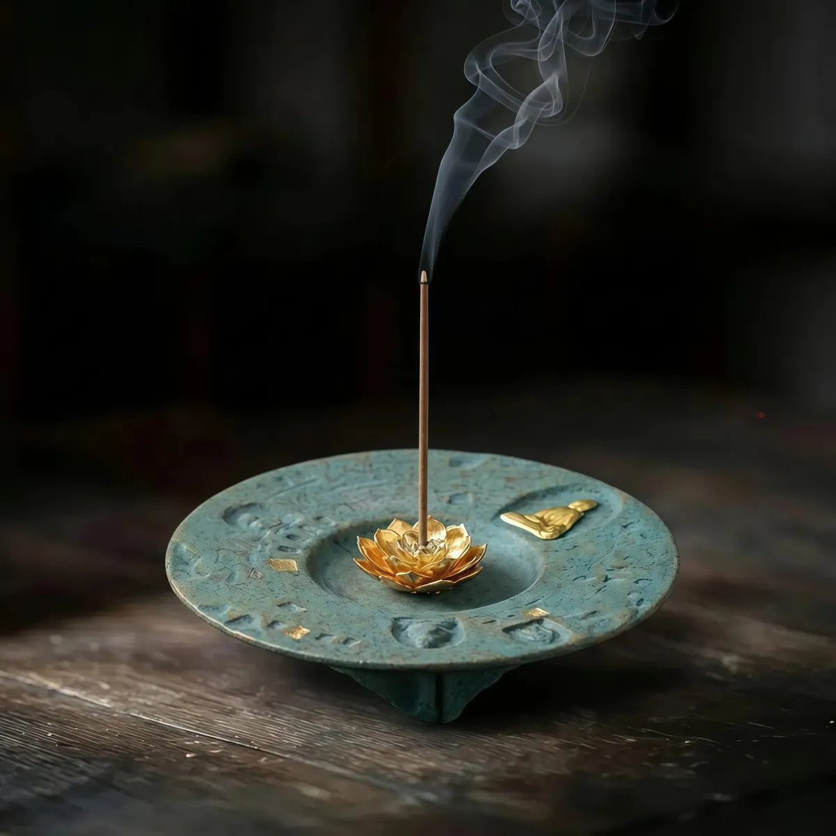 Purification & Harmony Burner Set (Includes Incense Sticks) - Ceramic Lotus Incense & Candle Holder Set (Incense Sticks Included) - Lapis Green