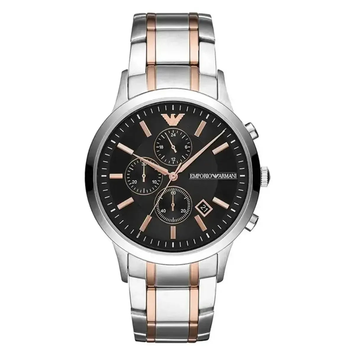 Emporio Armani Renato AR11165 Men's Chronograph Watch – 43mm Black Dial Two-Tone Stainless Steel