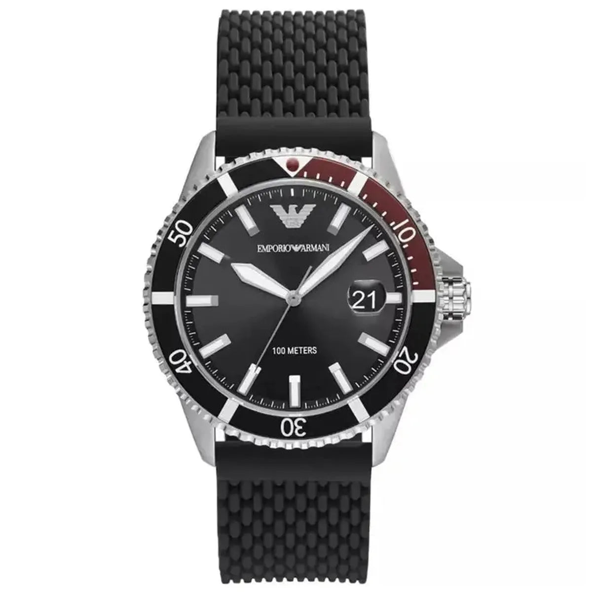 Emporio Armani Diver AR11341 Men's Chronograph Watch – 42mm Black Dial Black Silicone Strap