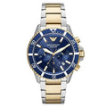 Emporio Armani AR11362 Men's Diver Chronograph Watch – 43mm Blue Dial Two-Tone Steel Bracelet