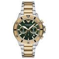Emporio Armani AR11586 Sea Explorer Diver Chronograph Men's Watch – 43.5mm Green Dial Two-Tone Bracelet