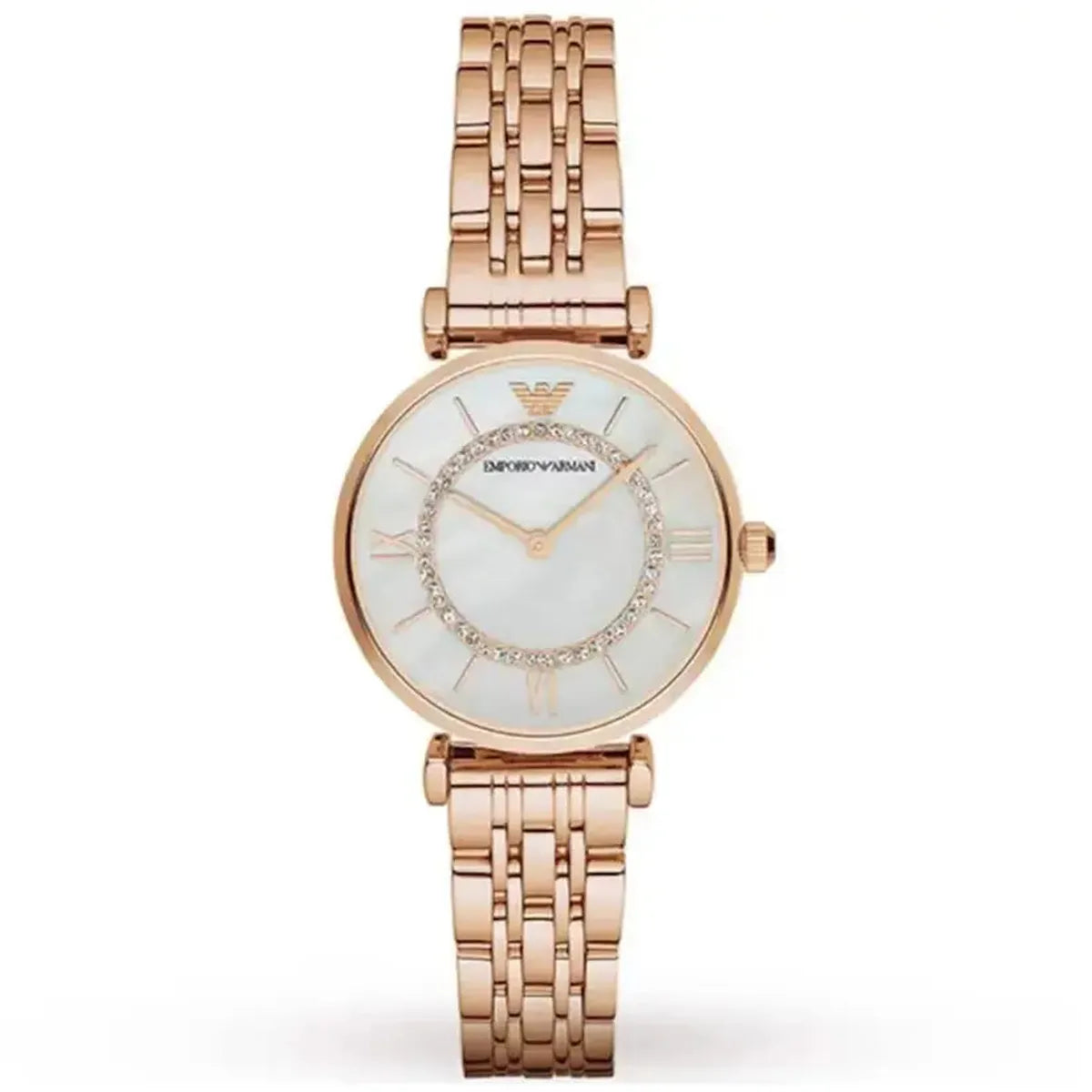 Emporio Armani Gianni T-Bar AR1909 Women's Watch – 32mm Mother of Pearl Dial Rose Gold Bracelet