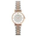 Emporio Armani Gianni T-Bar AR1926 Ladies Two-Tone Stainless Steel Watch – 32mm White Crystal Pavé Dial