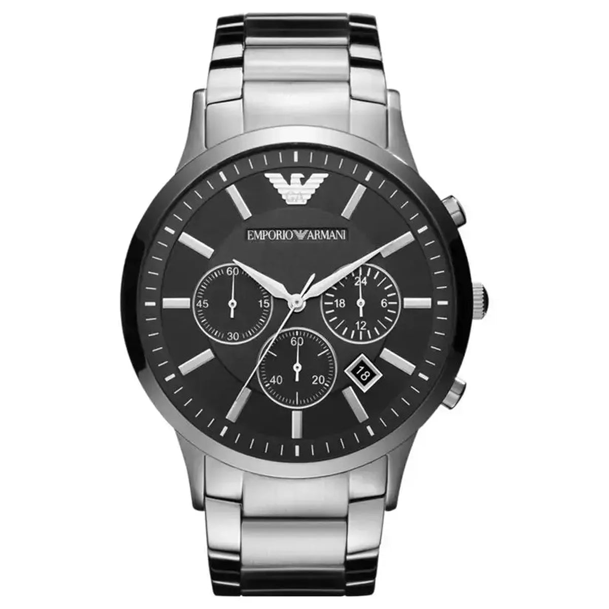 Emporio Armani Renato AR2460 Men's Chronograph Watch – 46mm Black Dial Steel Bracelet