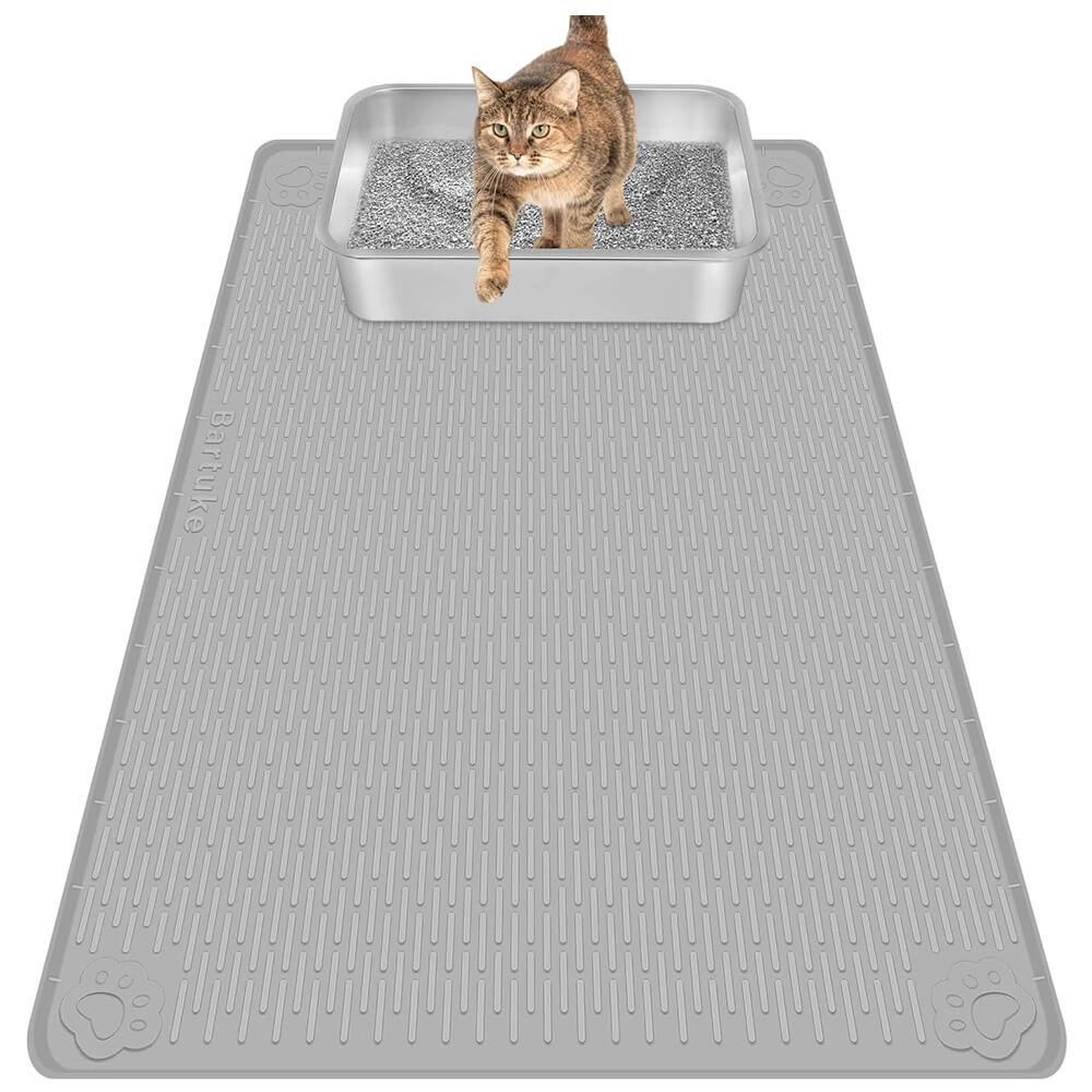 Light Gray Silicone Stripe Cat Litter Mat - 40"x28"