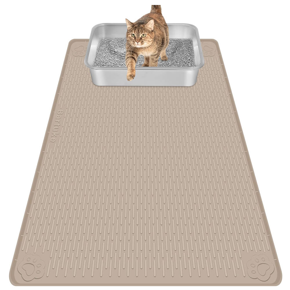 Khaki Silicone Stripe Cat Litter Mat - 40"x28"