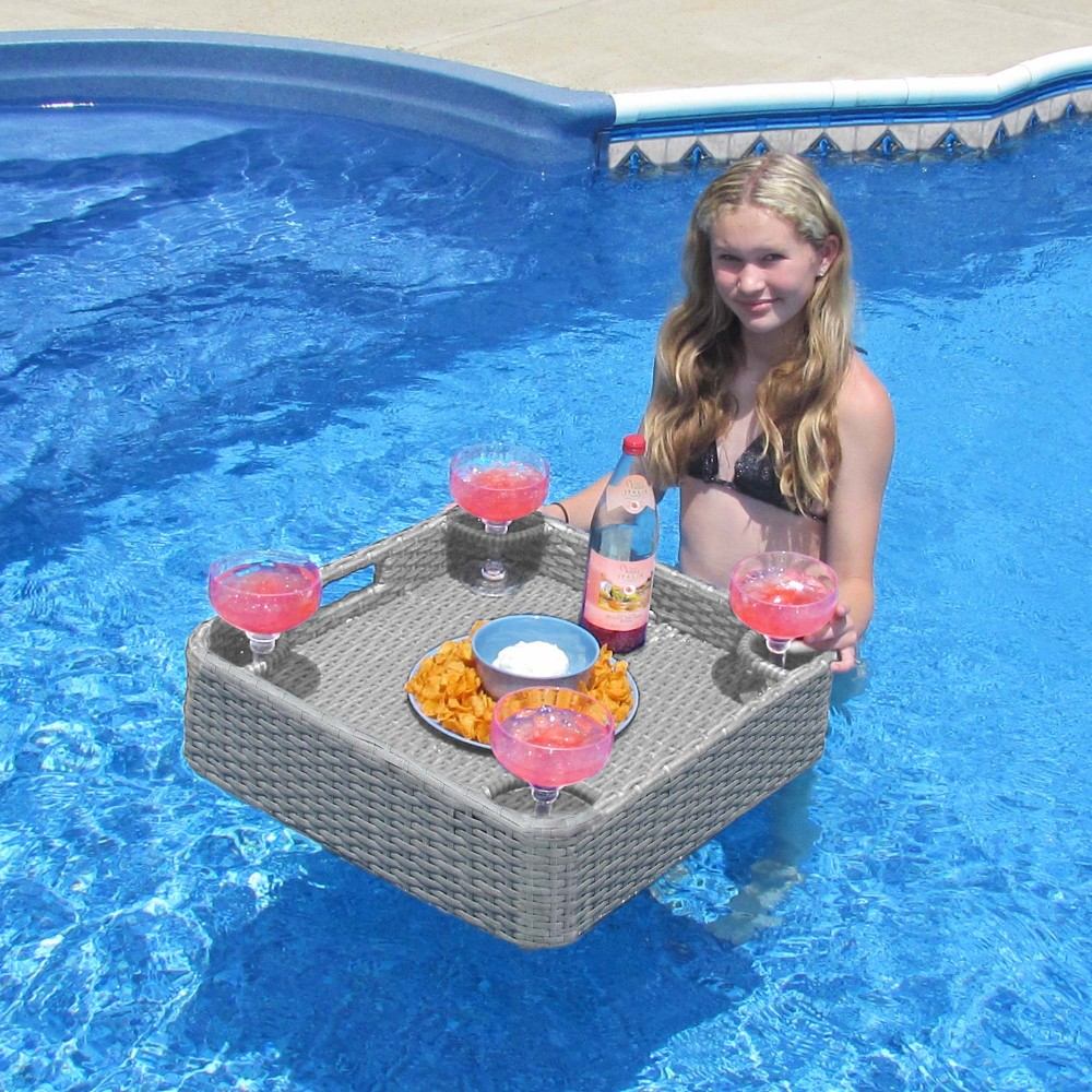 SUNJOY 61cm Square Wicker Floating Tray for Pool
