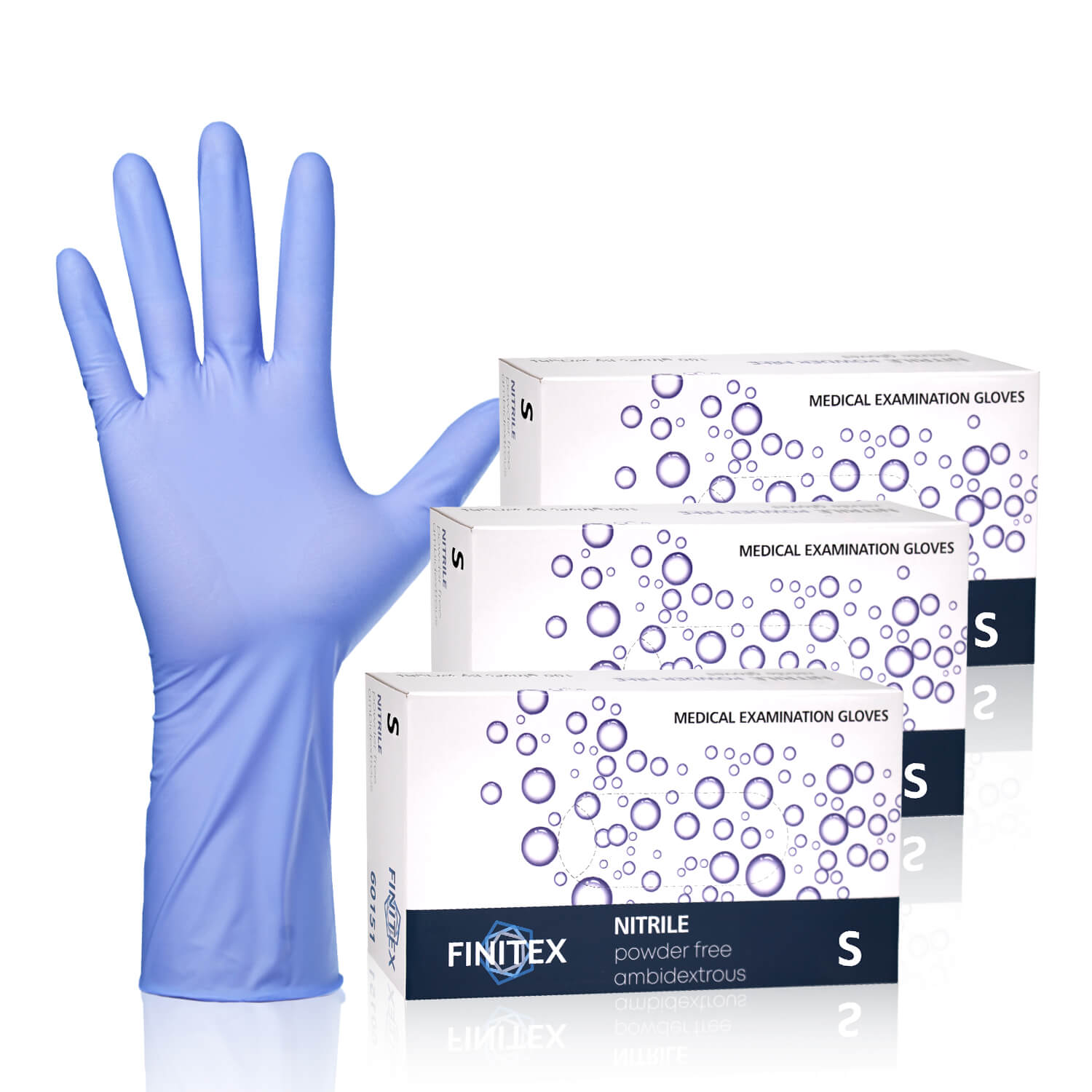 FINITEX Ice Blue Nitrile Exam Gloves 3.2 Mil -100, 300 & 1000pcs - S (2.7-3.5 inch) / 300pcs