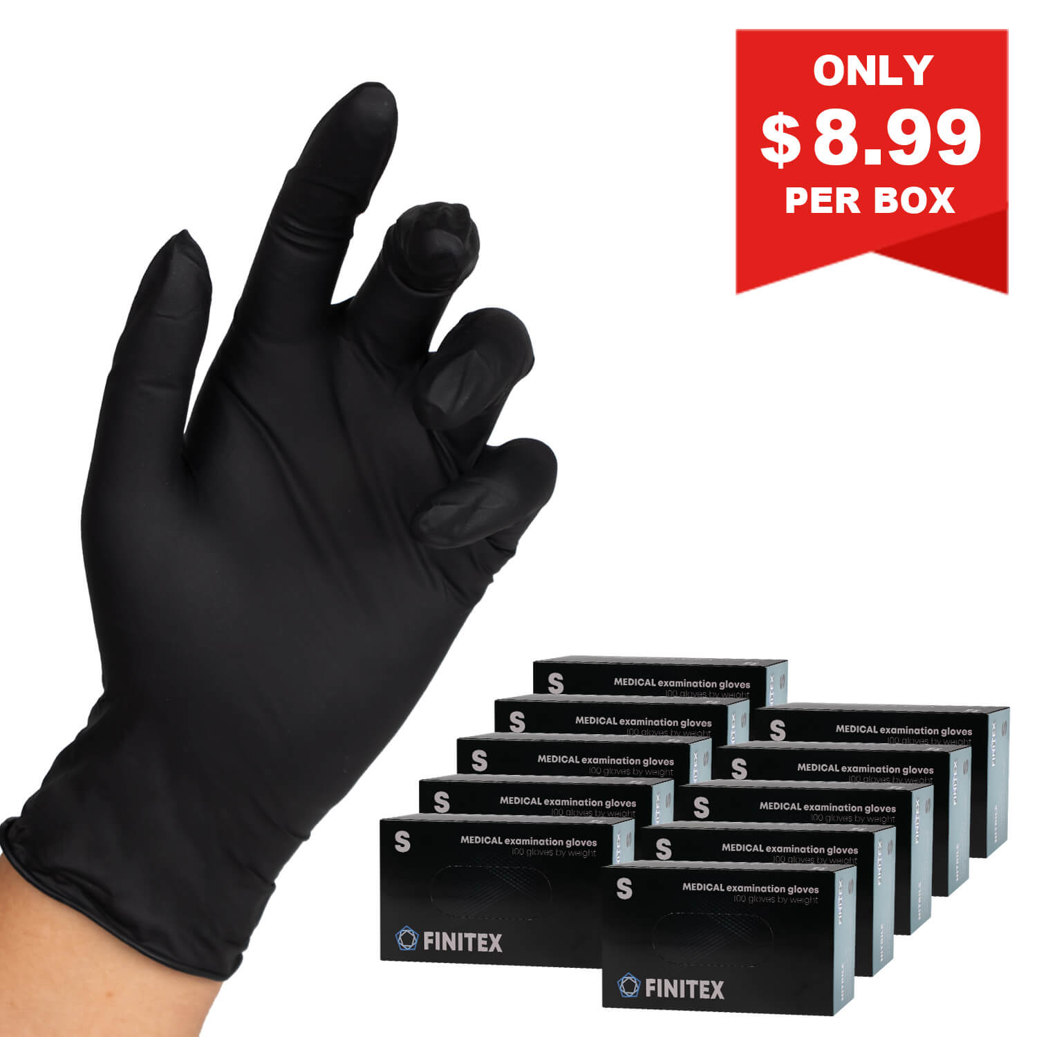 Target-Finitex 5 Mil Exam-Grade Black Nitrile Gloves – 100, 300 & 1000pcs, Powder-Free - XXL (5.1-5.9 inch)(90pcs/box) / 1 case(1000pcs)