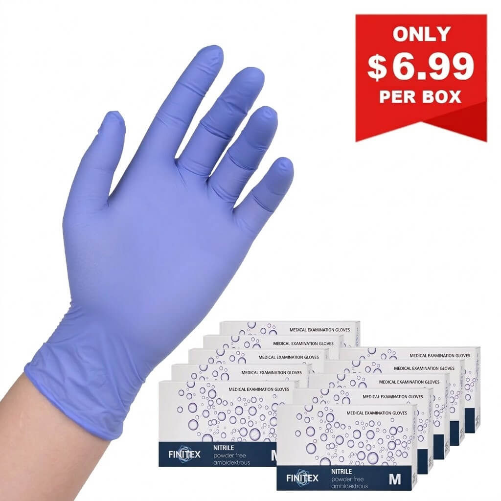 FINITEX Ice Blue Nitrile Exam Gloves 3.2 Mil -100, 300 & 1000pcs - S (2.7-3.5 inch) / 1 Case (1000pcs)