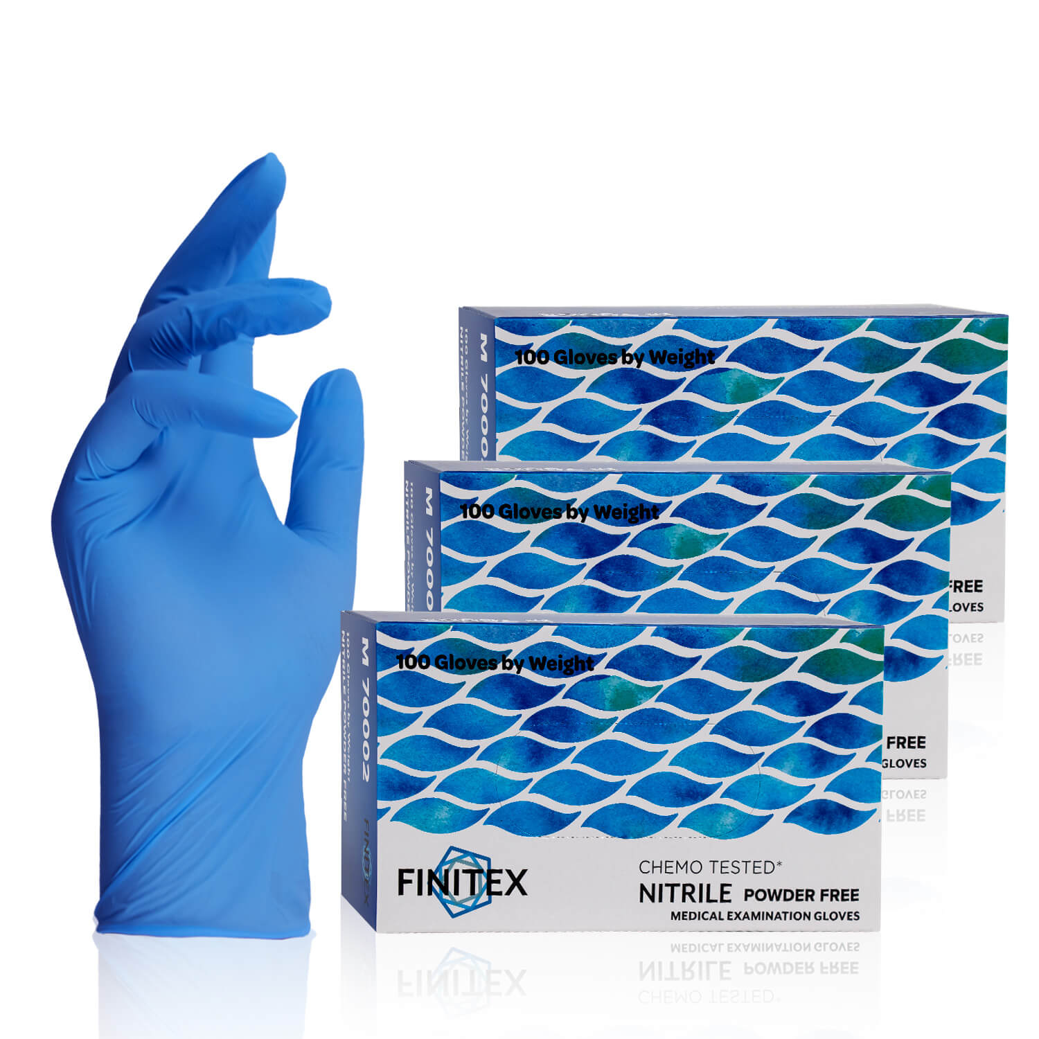 FINITEX Blue Nitrile Gloves 4 Mil Exam Grade - 100, 300 & 1000pcs - L (3.9-4.7 inch) / 3 Boxes of 300pcs