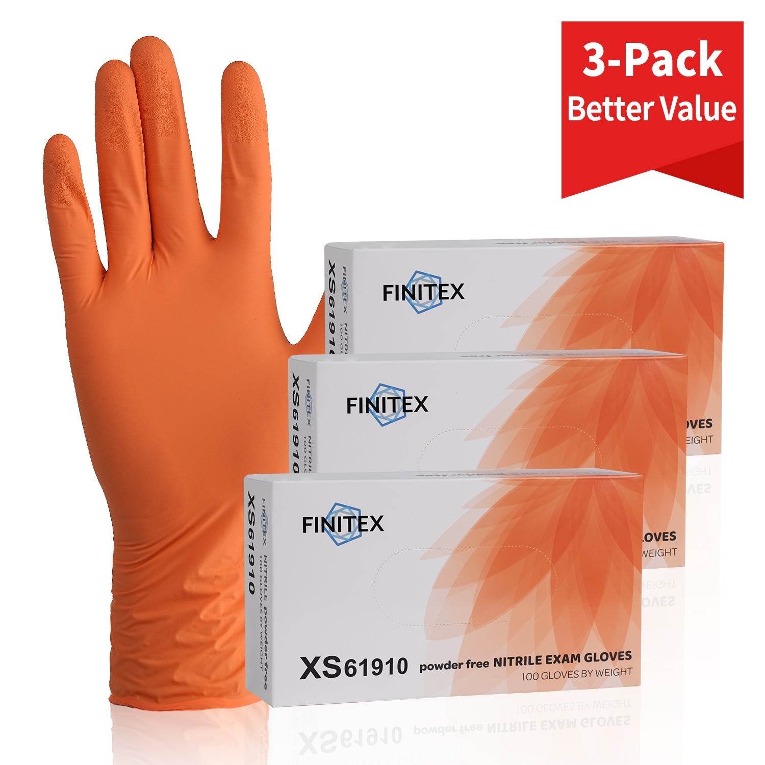 Target-FINITEX 3.2 Mil Orange Nitrile Gloves Exam Grade - 100, 300 & 1000pcs - XL (4.3-5.1 inch) / 3 Boxes of 300pcs