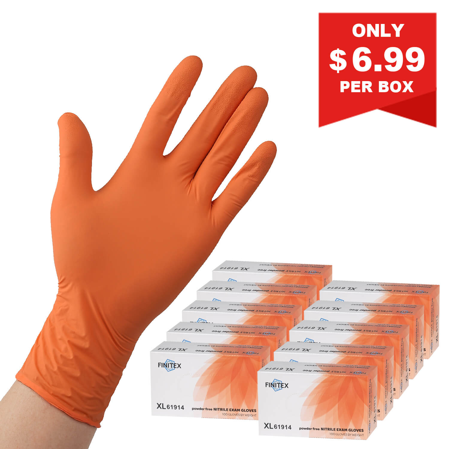 Target-FINITEX 3.2 Mil Orange Nitrile Gloves Exam Grade - 100, 300 & 1000pcs - S (2.7-3.5 inch) / Case of 10 boxes(1000pcs)