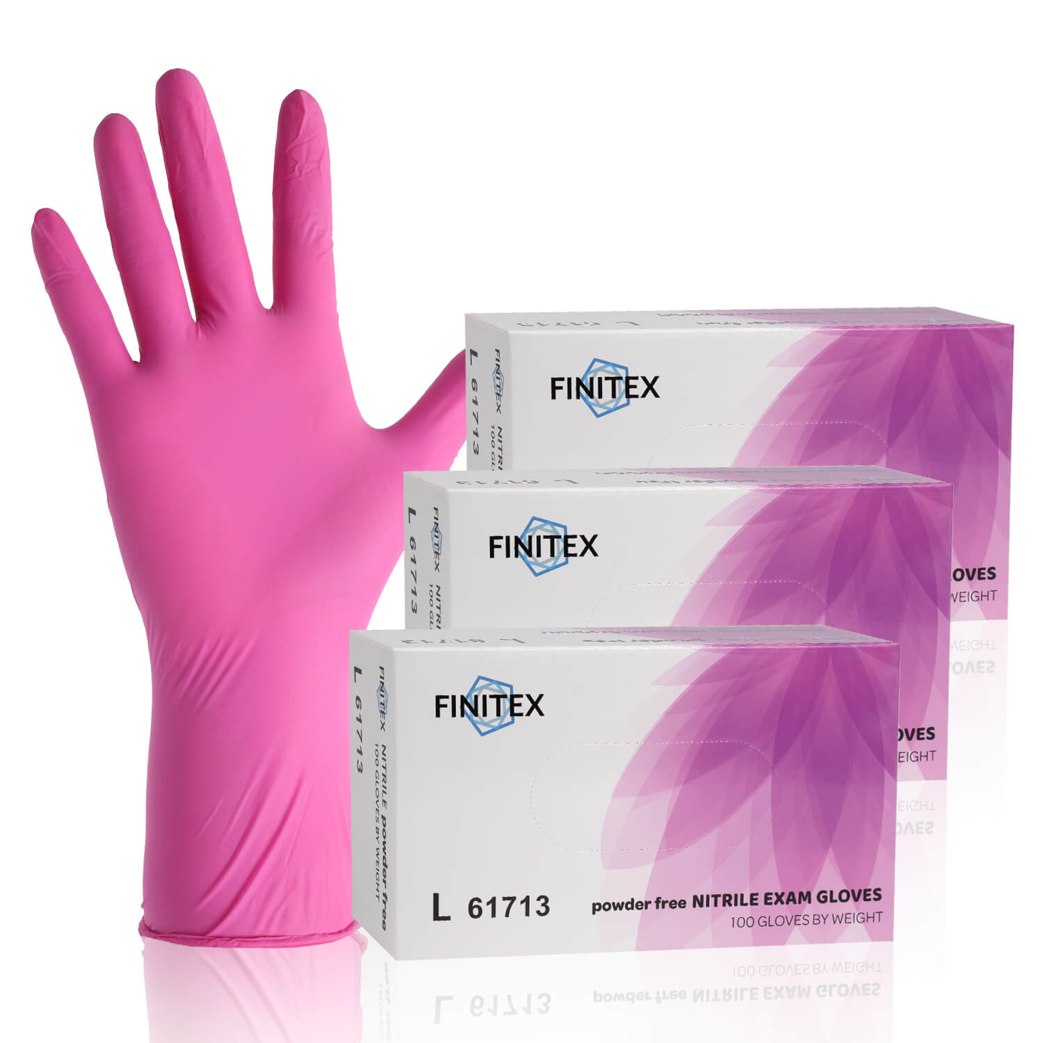 FINITEX 3 Mil Rose Red Nitrile Gloves – 100, 300 & 1000pcs, Latex-Free & Durable - L (3.9-4.7 inch) / 3 Boxes of 300pcs
