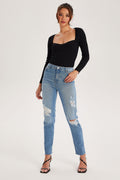 Fox Blue High Rise Slim Ripped Jean - 16
