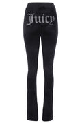 BLACK VELOUR DIAMANTÉ FLARED PANTS - S / Black