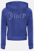 GREY BLUE CLASSIC VELOUR DIAMANTÉ ROBERTSON HOODIE - XXL / Blue