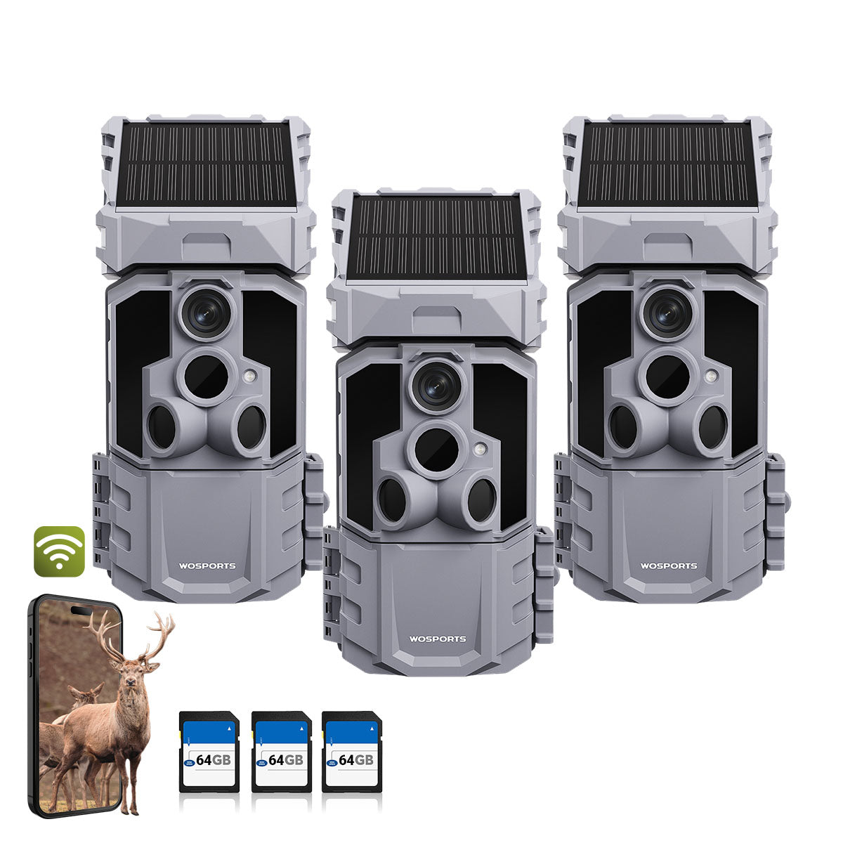 WOSPORTS G600PRO Wi-Fi Solar Trail Camera 3 Pack