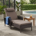 Outdoor Wicker Chaise Lounge – 5-Position, 500 LB Capacity, NTC Series - Brown Wicker / Grey Cushion