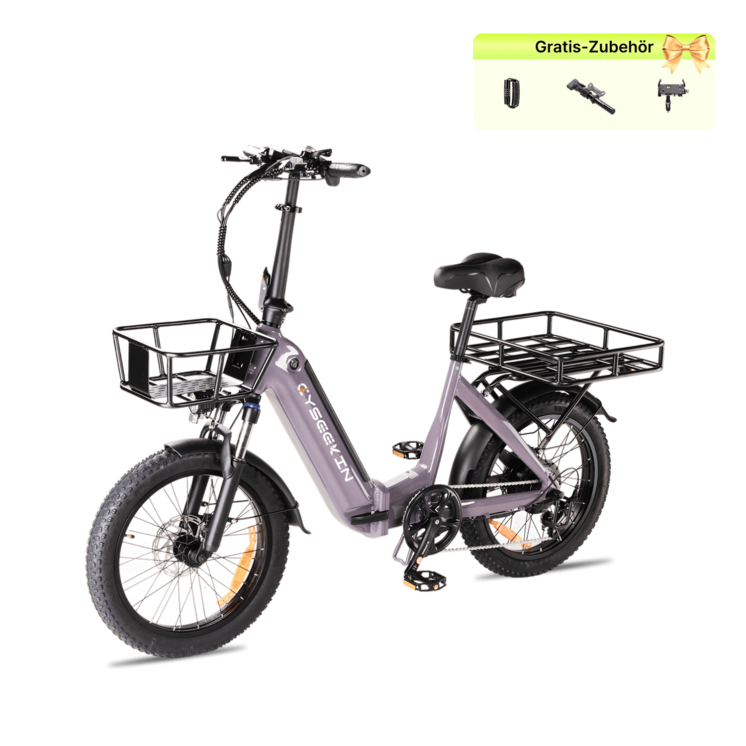 Cyseekin C20 Mini Cargo E-Bike für Stadt, Alltag und Pendeln - Grauviolett / Mini-Cargo-Paket – Frontkorb + Gepäckträger
