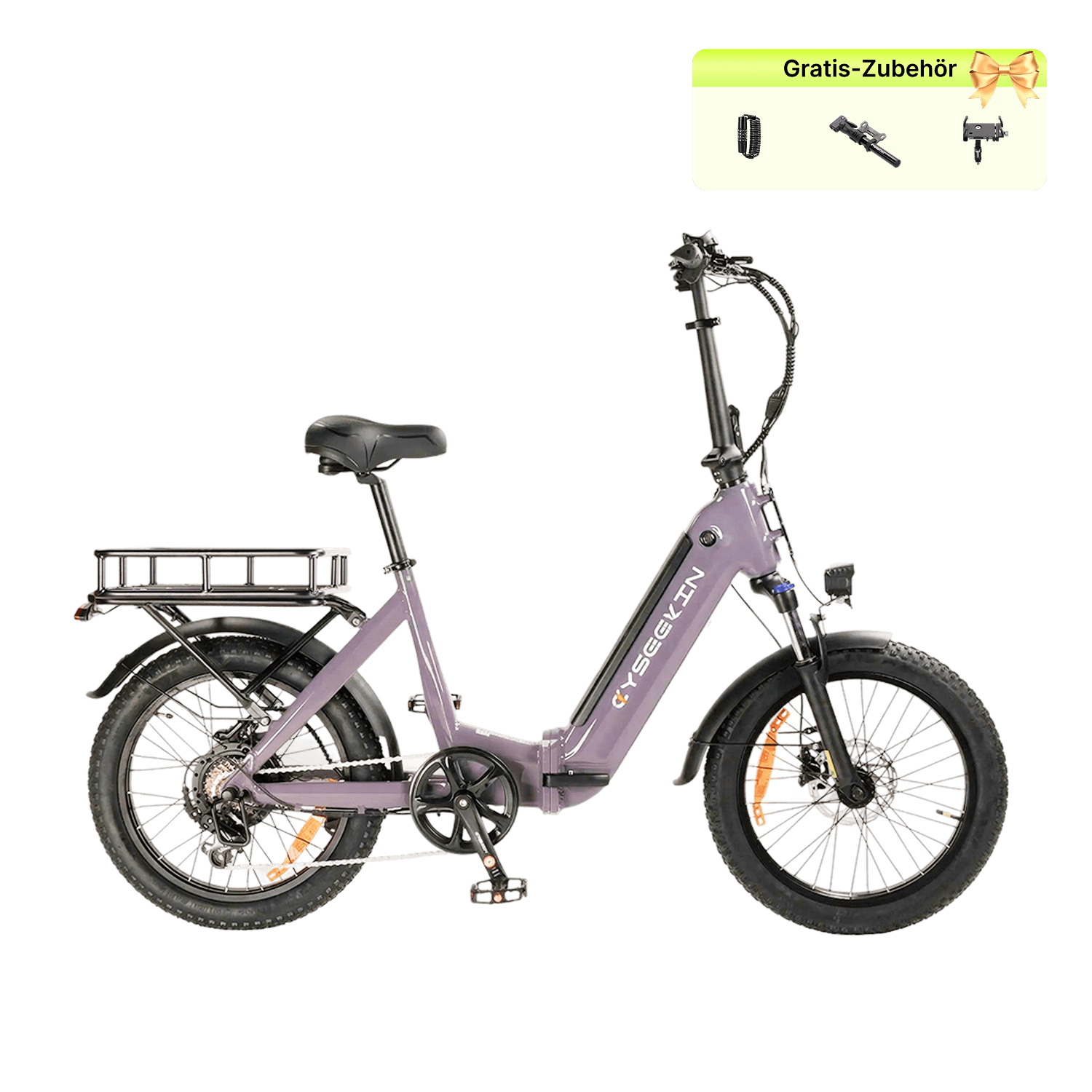 Cyseekin C20 Mini Cargo E-Bike für Stadt, Alltag und Pendeln - Grauviolett / Transport-Paket – mit Gepäckträger