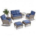 6 Piece Patio Conversation Set with Glider Loveseat, NDS Series - Grey Wicker / Blue Cushion