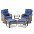 Swivel Glider Chairs Set with Side Table and Ottoman, NDS Series - Grey Wicker / Blue Cushion