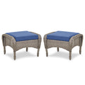 Outdoor Wicker Ottoman, NDS Series - Grey Wicker / Blue Cushion