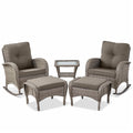 Rocking Chairs Set with Side Table and Ottoman, NDS Series - Grey Wicker / Grey Cushion