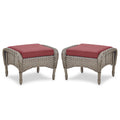 Outdoor Wicker Ottoman, NDS Series - Grey Wicker / Red Cushion