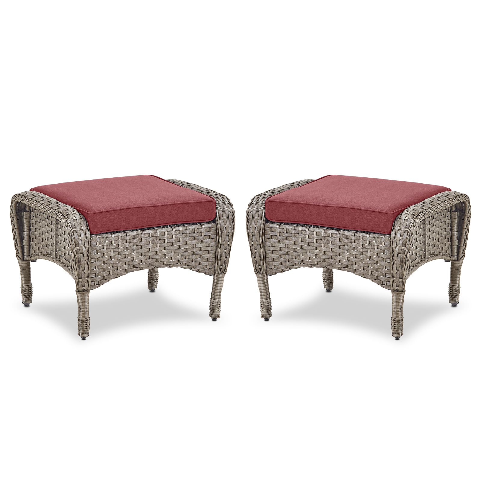 Outdoor Wicker Ottoman, NDS Series - Grey Wicker / Red Cushion