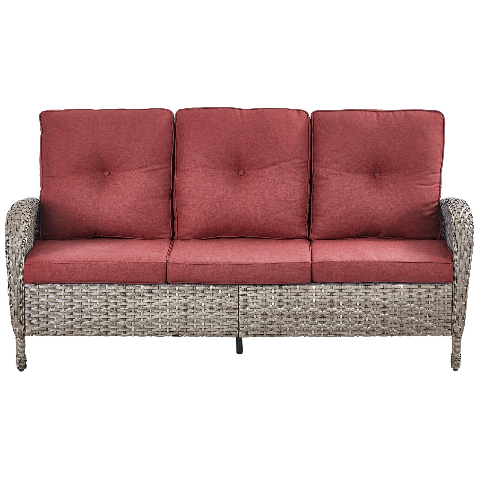 Outdoor Wicker Sofa, NDS Series - Gr3y Wicker / Red Cushion