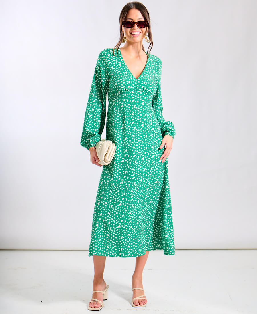 Green Spot Empire Waist Midi Dress - 8