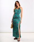 Green Leopard Ruched Bust Detail Maxi - 10