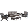 6 Piece Patio Conversation Set with Glider Three-Seater Sofa, NDS Series - Brown Wicker / Grey Cushion