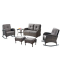 6 Piece Patio Conversation Set with Glider Loveseat, NDS Series - Brown Wicker / Grey Cushion